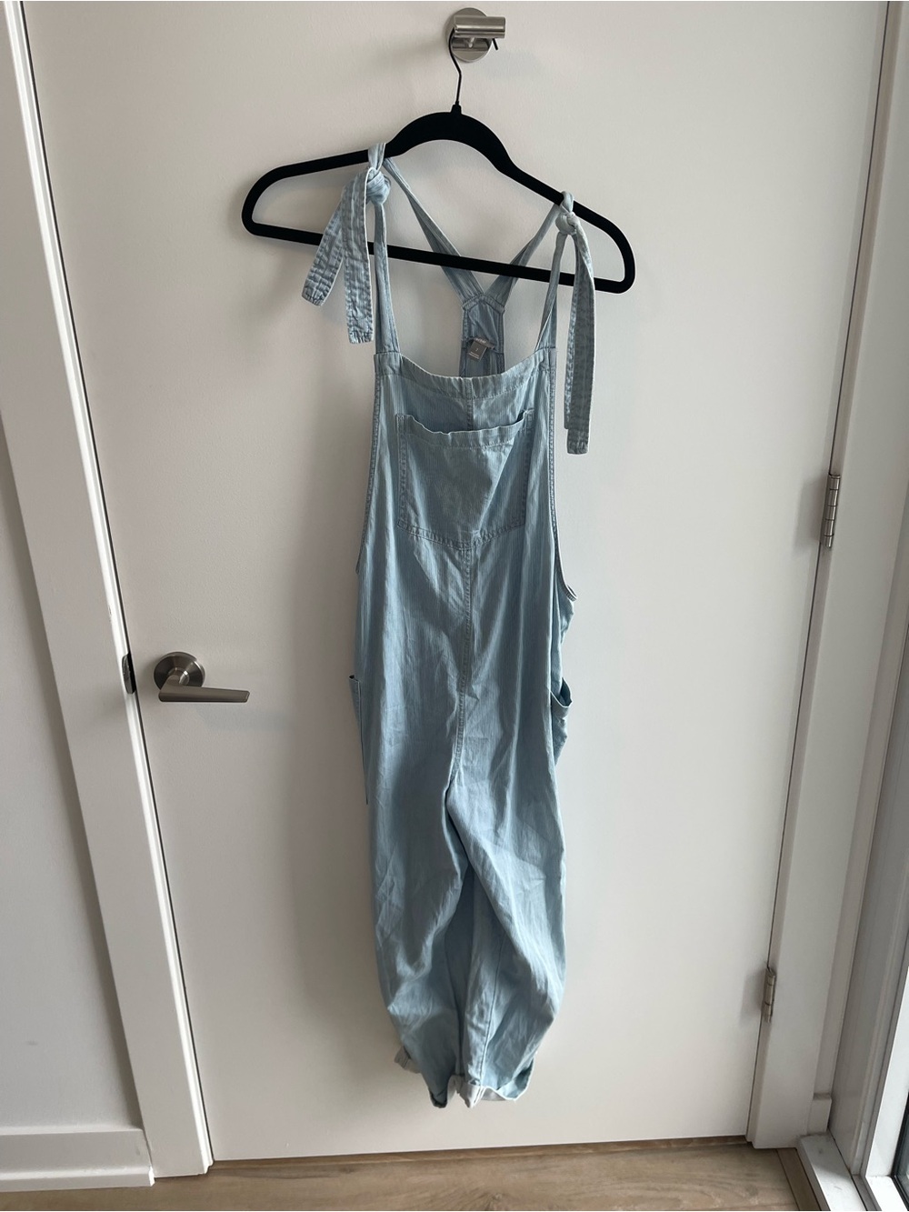 Aerie Light Blue Tie-Shoulder Overalls